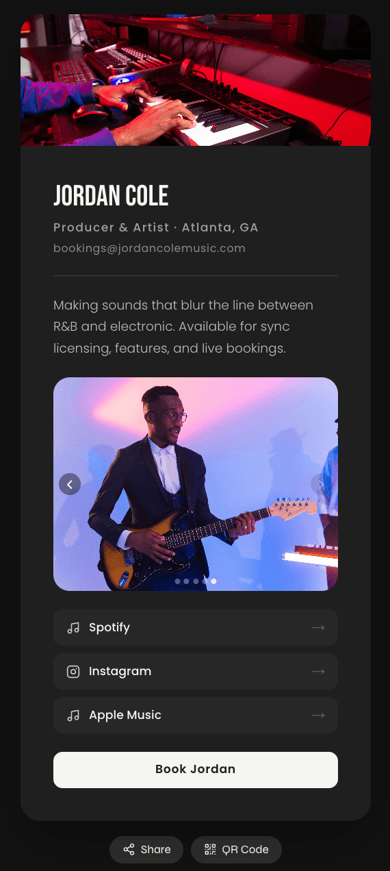 Jordan Cole — Producer & Artist digital business card on Slate