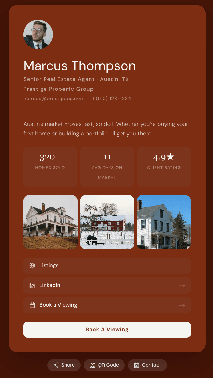 Marcus Thompson — Senior Real Estate Agent digital business card on Slate