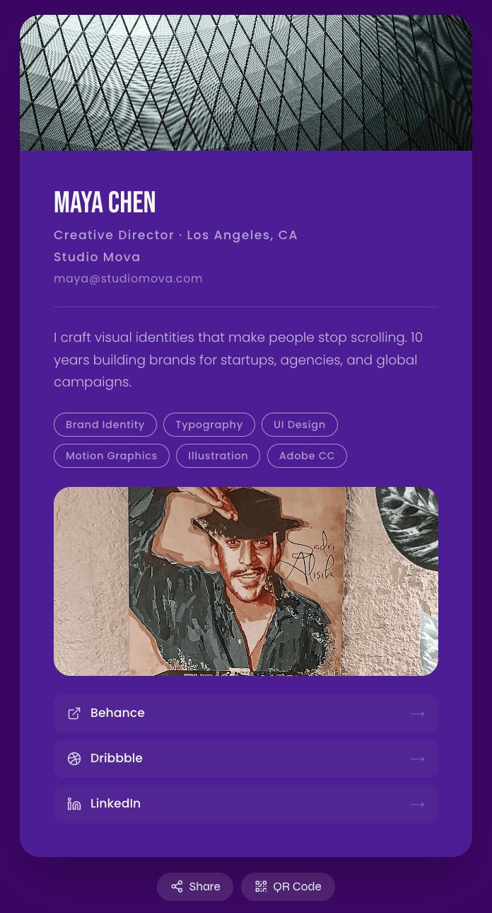 Maya Chen — Creative Director digital business card on Slate